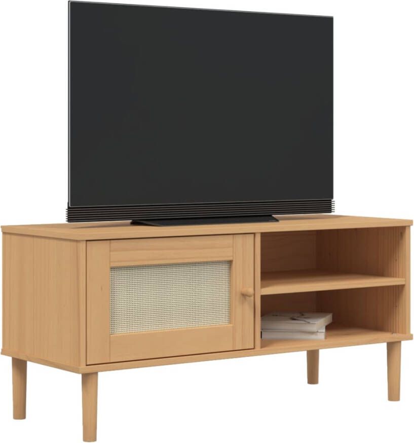 VidaXL -Tv-meubel-SENJA-106x40x49-cm-rattan-massief-grenenhout-bruin