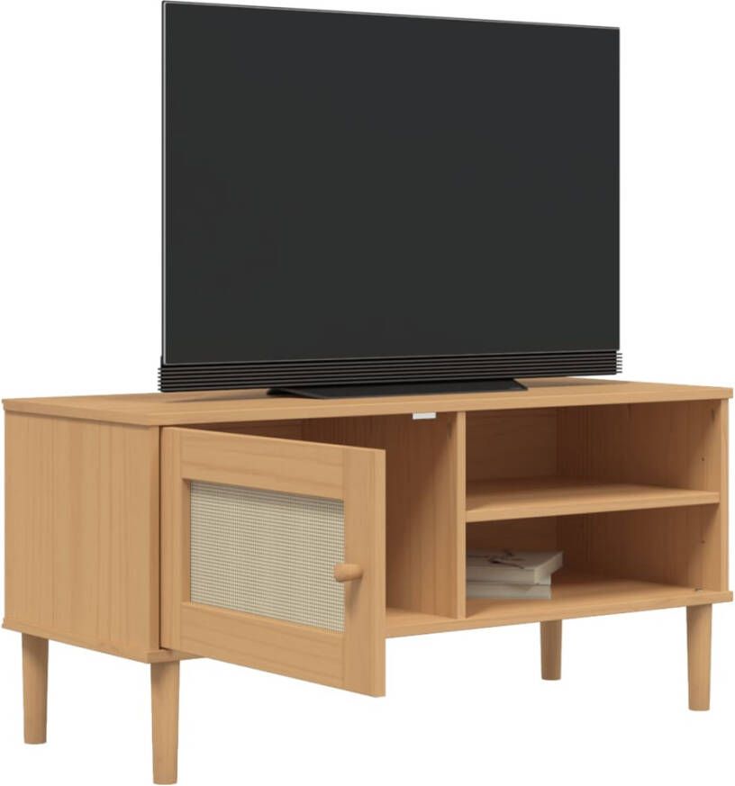 VidaXL -Tv-meubel-SENJA-106x40x49-cm-rattan-massief-grenenhout-bruin - Foto 2