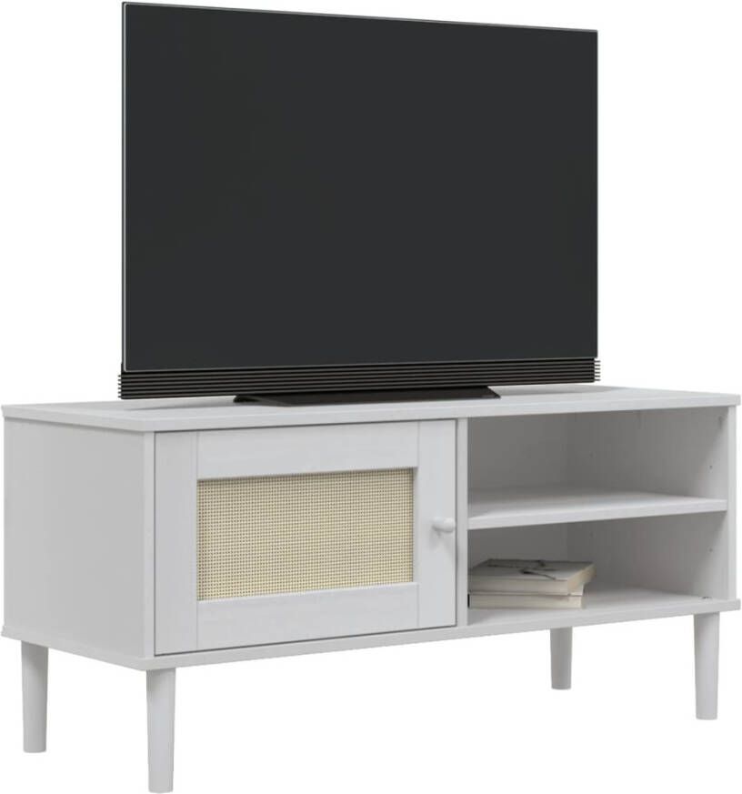 VidaXL -Tv-meubel-SENJA-106x40x49-cm-rattan-massief-grenenhout-wit - Foto 1