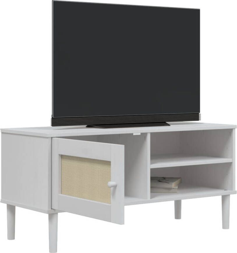 VidaXL -Tv-meubel-SENJA-106x40x49-cm-rattan-massief-grenenhout-wit - Foto 2