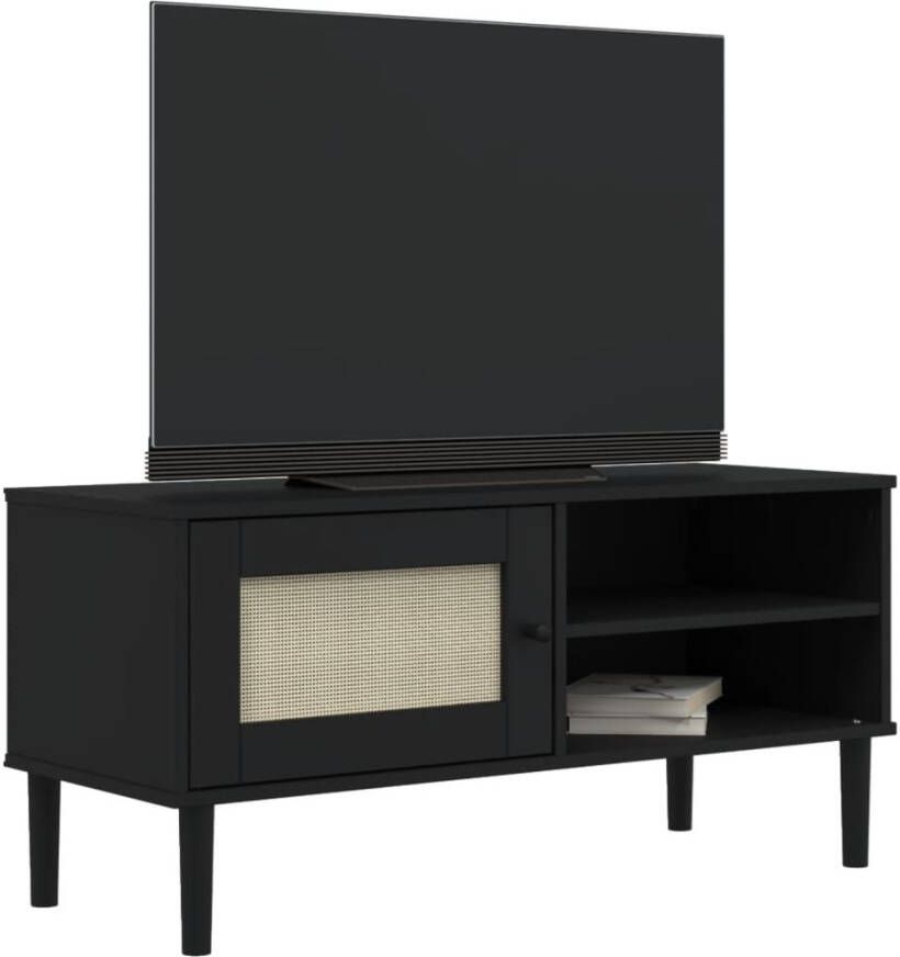 VidaXL -Tv-meubel-SENJA-106x40x49-cm-rattan-massief-grenenhout-zwart - Foto 2