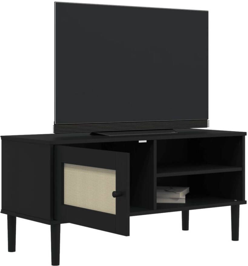 VidaXL -Tv-meubel-SENJA-106x40x49-cm-rattan-massief-grenenhout-zwart - Foto 1