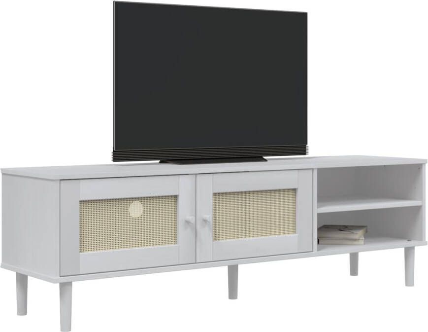 VidaXL -Tv-meubel-SENJA-158x40x49-cm-rattan-look-massief-grenenhout-wit - Foto 2