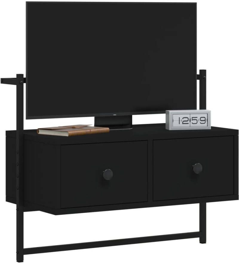 VidaXL -Tv-meubel-wandgemonteerd-60 5x30x51-cm-bewerkt-hout-zwart - Foto 1