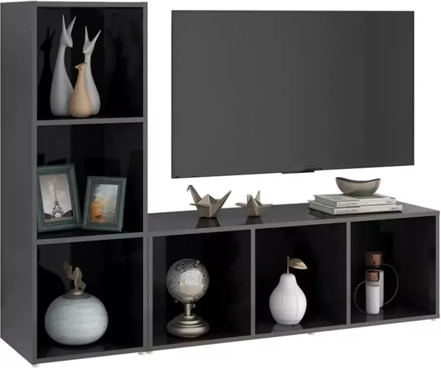 VidaXL -Tv-meubelen-2-st-107x35x37-cm-spaanplaat-hoogglans-grijs - Foto 5