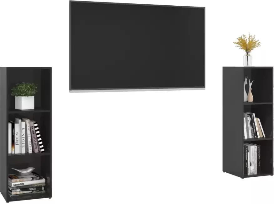 VIDAXL Tv-meubelen 2 st 107x35x37 cm spaanplaat hoogglans zwart