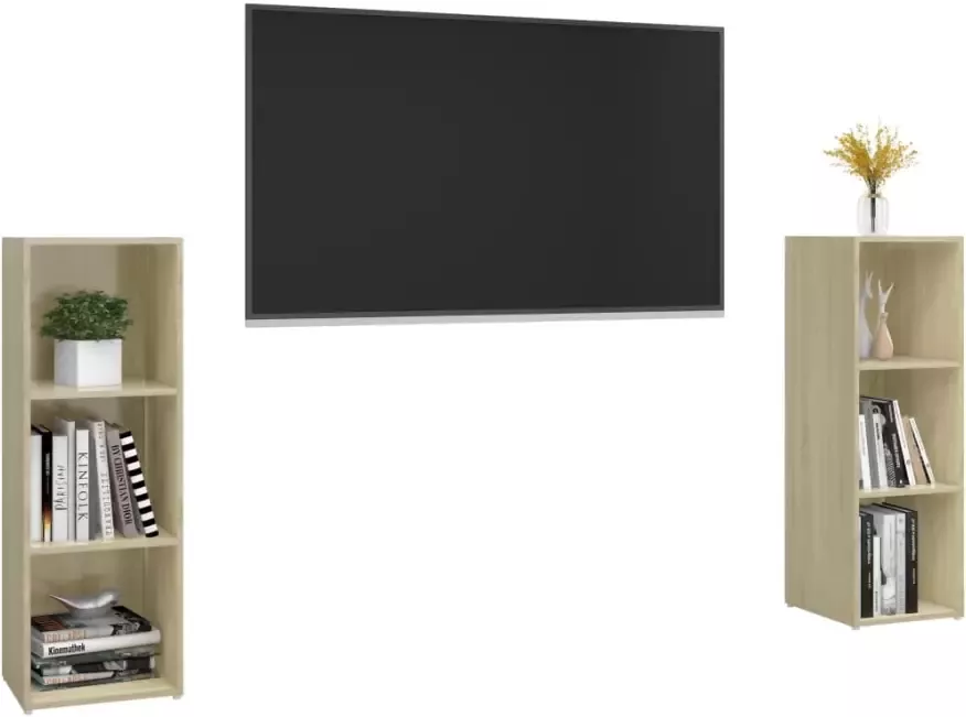 VidaXL Tv-meubelen 2 st 107x35x37 cm bewerkt hout sonoma eikenkleurig - Foto 7