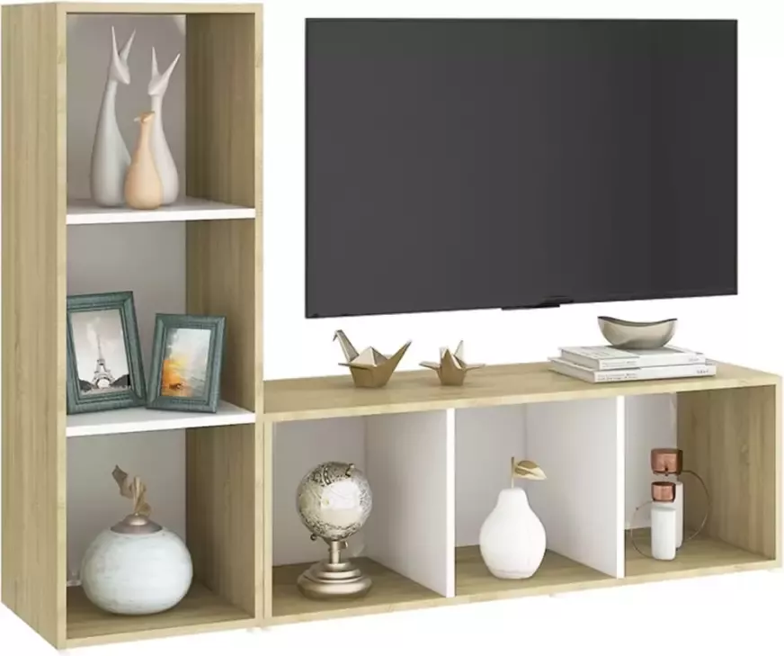 VIDAXL Tv-meubelen 2st 107x35x37 cm bewerkt hout wit sonoma eikenkleur - Foto 6