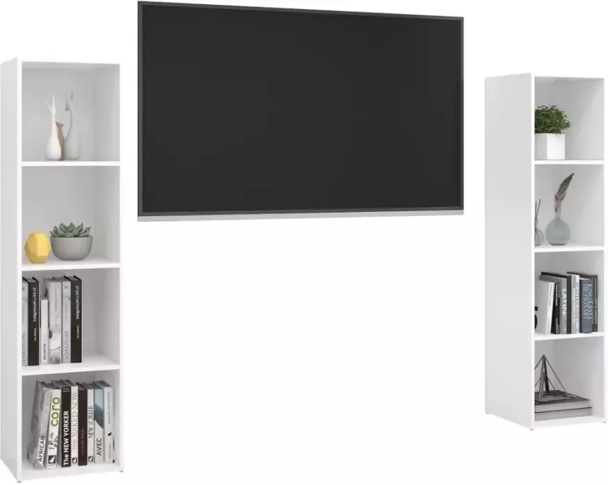 VIDAXL Tv-meubelen 2 st 142 5x35x36 5 cm spaanplaat hoogglans wit