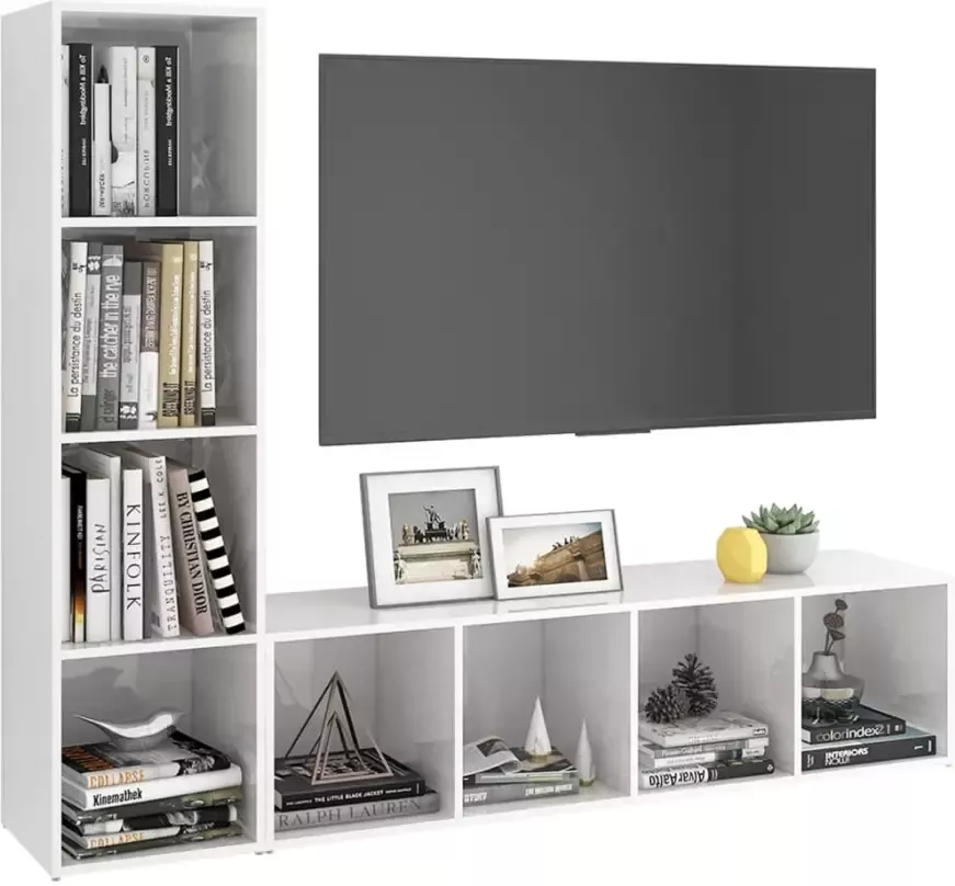 VIDAXL Tv-meubelen 2 st 142 5x35x36 5 cm spaanplaat hoogglans wit