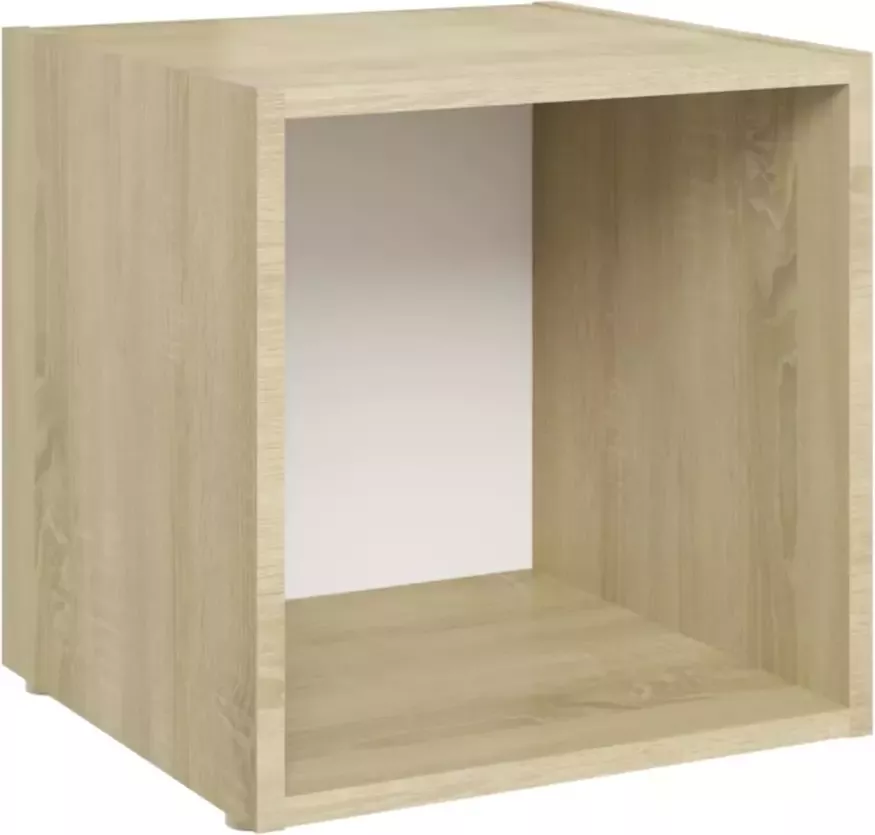 VidaXL -Tv-meubelen-2-st-37x35x37-cm-bewerkt-hout-wit-sonoma-eikenkleur - Foto 3