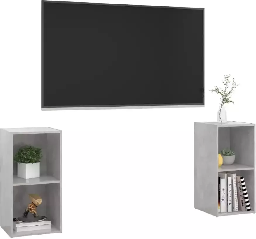 VidaXL Tv-meubelen 2 st 72x35x36 5 cm bewerkt hout betongrijs - Foto 2