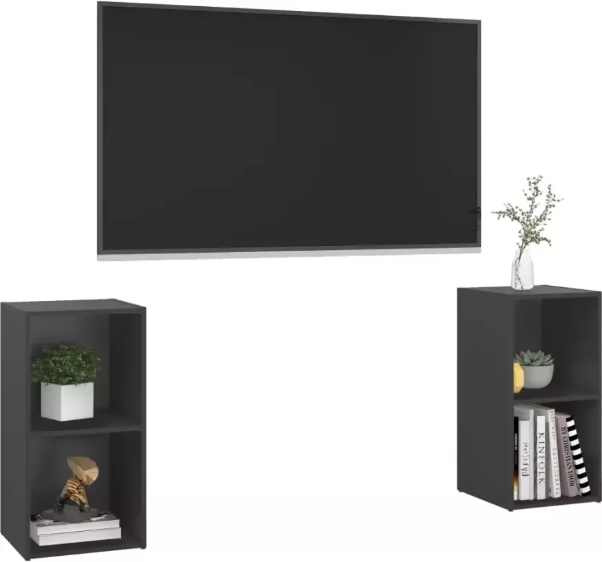 VIDAXL Tv-meubelen 2 st 72x35x36 5 cm bewerkt hout grijs - Foto 2