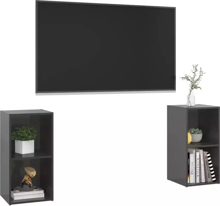 VidaXL Tv-meubelen 2 st 72x35x36 5 cm bewerkt hout hoogglans grijs - Foto 4