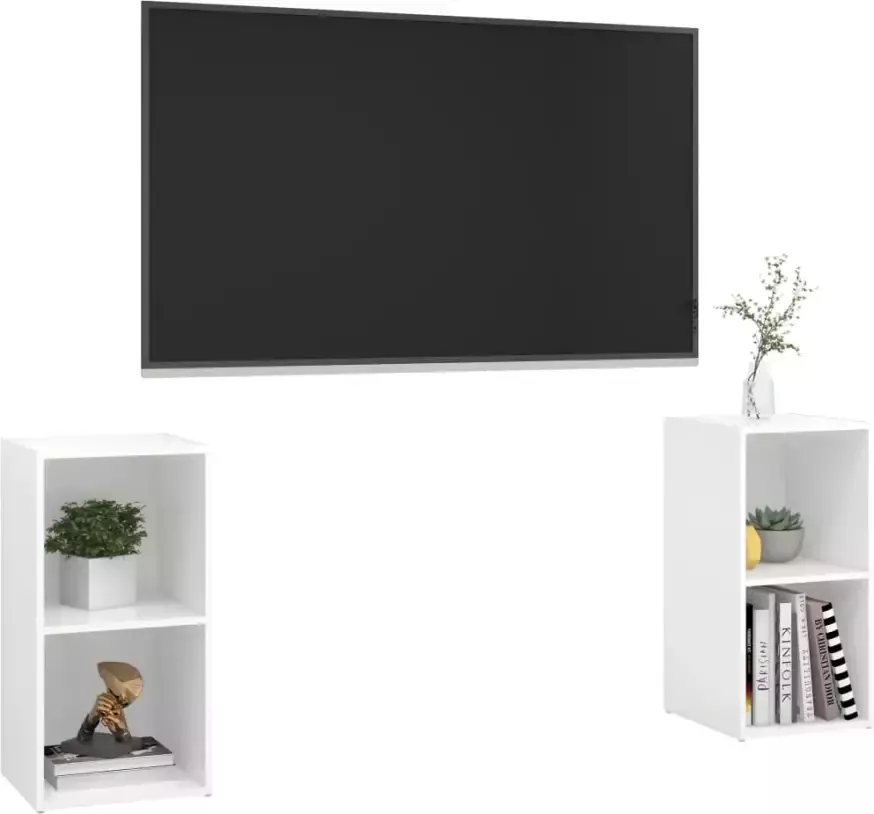 VIDAXL Tv-meubelen 2 st 72x35x36 5 cm bewerkt hout hoogglans wit - Foto 2