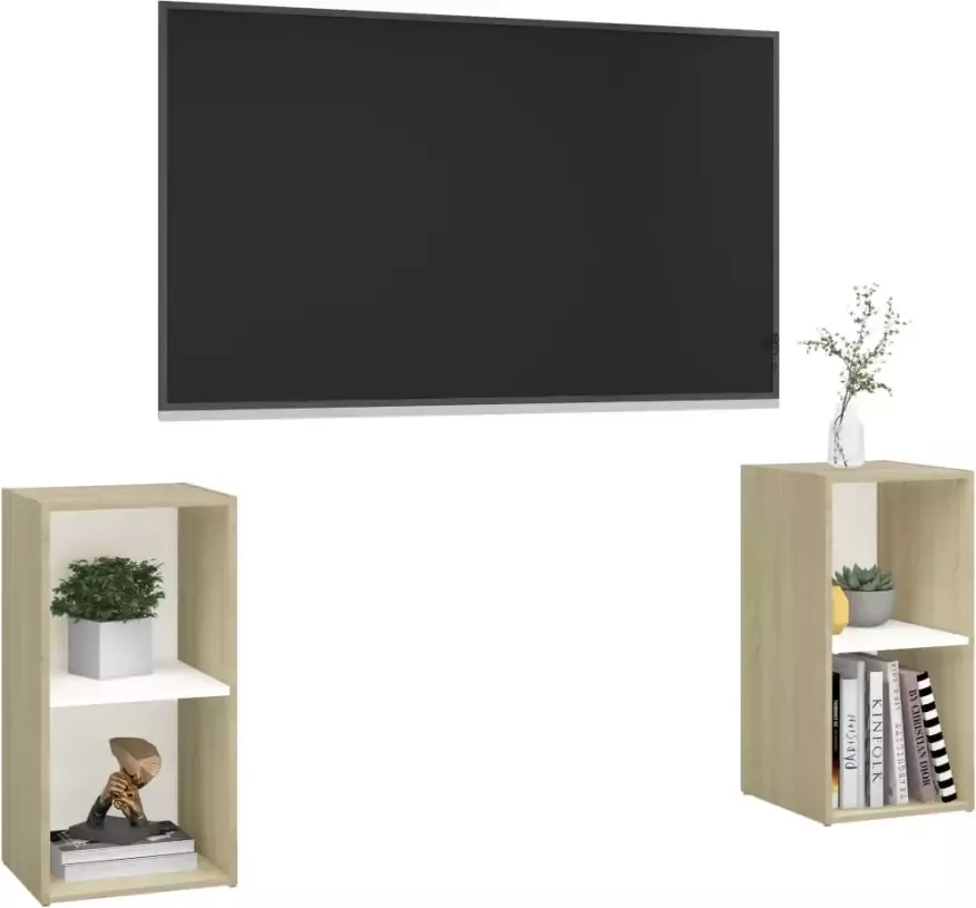 VidaXL -Tv-meubelen-2-st-72x35x36 5-cm-spaanplaat-wit-sonoma-eikenkleur - Foto 4