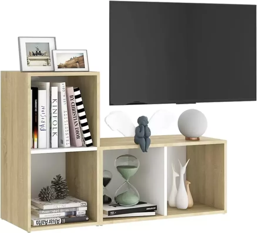 VidaXL -Tv-meubelen-2-st-72x35x36 5-cm-spaanplaat-wit-sonoma-eikenkleur - Foto 3