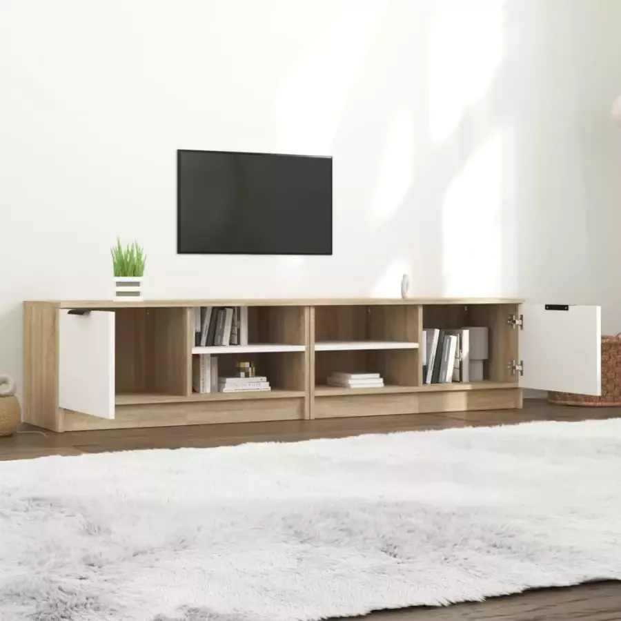 VidaXL -Tv-meubelen-2-st-80x35x36 5-cm-bewerkt-hout-wit-en-sonoma-eiken - Foto 2