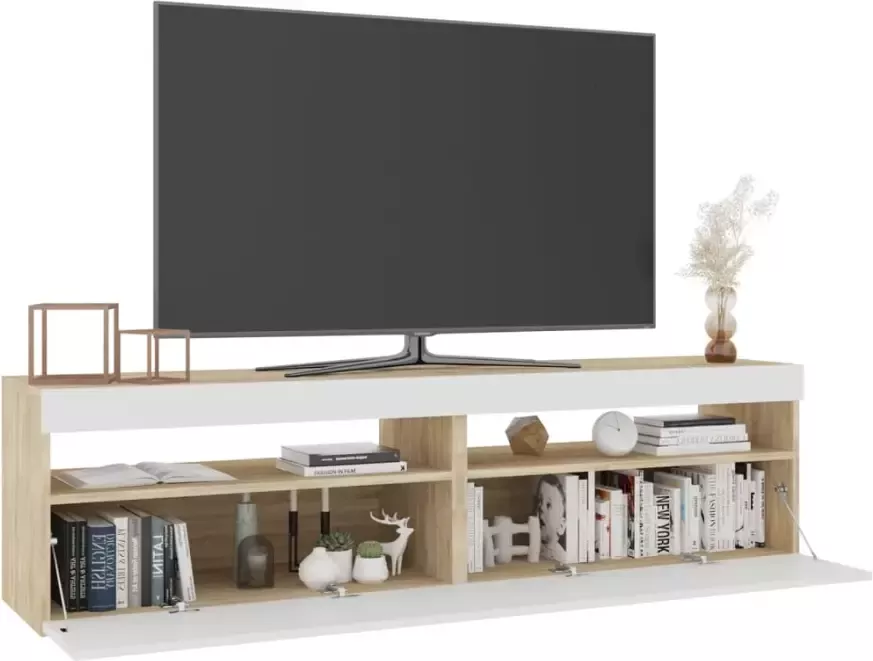 VIDAXL Tv-meubelen 2 st LED-verlichting 75x35x40 cm wit sonoma eiken