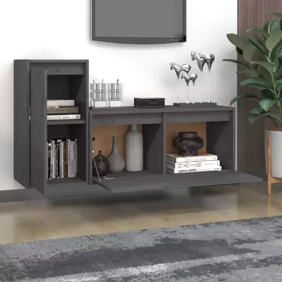 VidaXL -Tv-meubelen-2-st-massief-grenenhout-grijs