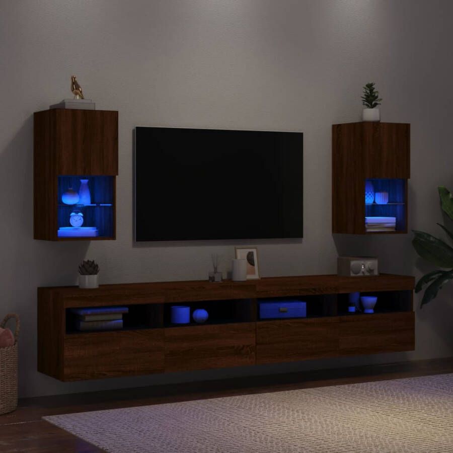 VidaXL -Tv-meubelen-2-st-met-LED-verlichting-30 5x30x60-cm-bruineiken - Foto 2