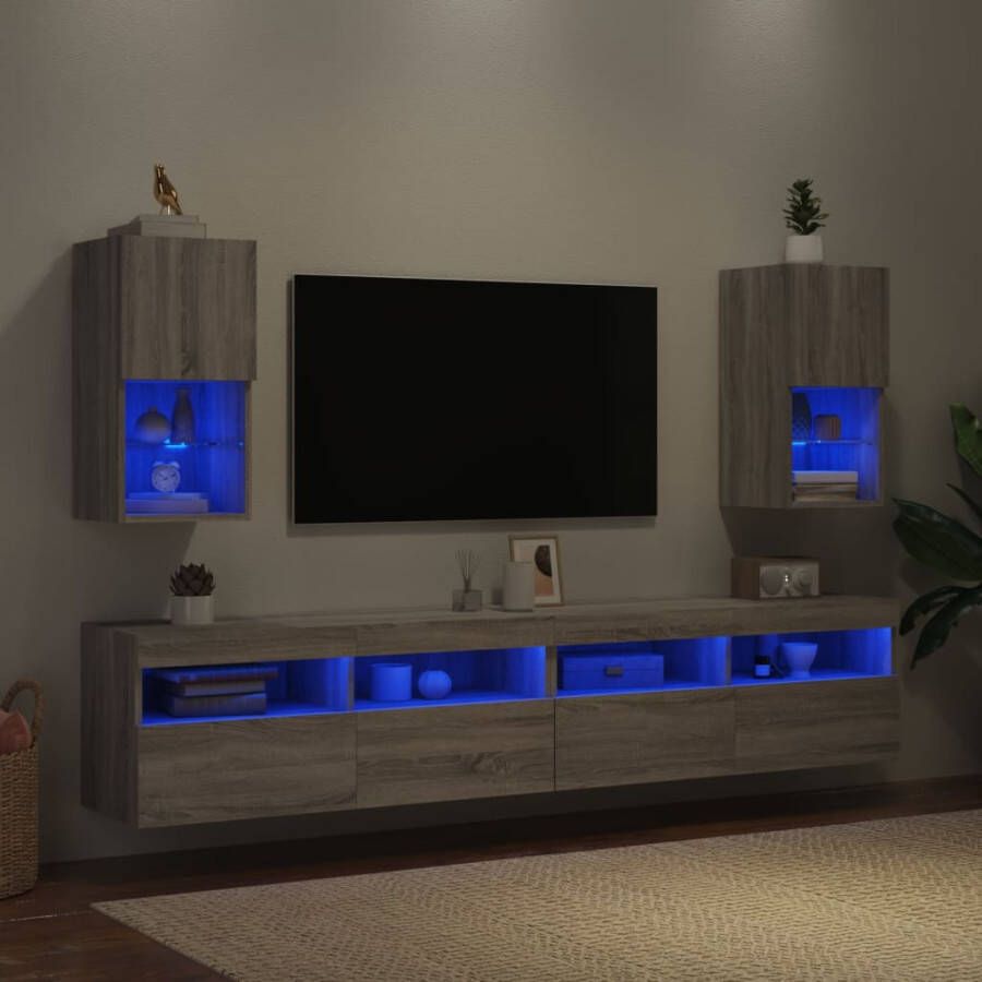 VidaXL -Tv-meubelen-2-st-met-LED-verlichting-30 5x30x60-cm-grijs-sonoma - Foto 2
