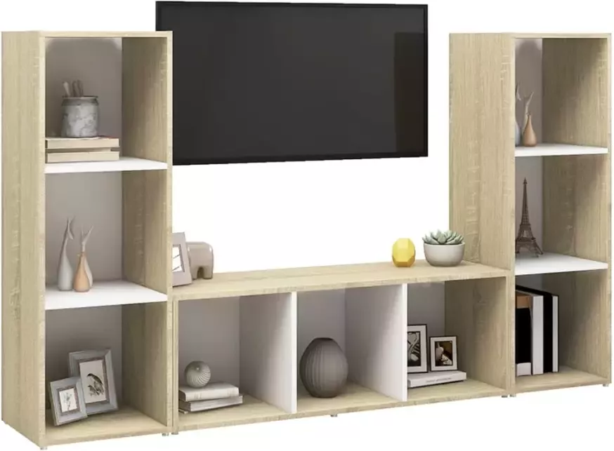 VIDAXL Tv-meubelen 3st 107x35x37 cm bewerkt hout wit sonoma eikenkleur - Foto 1