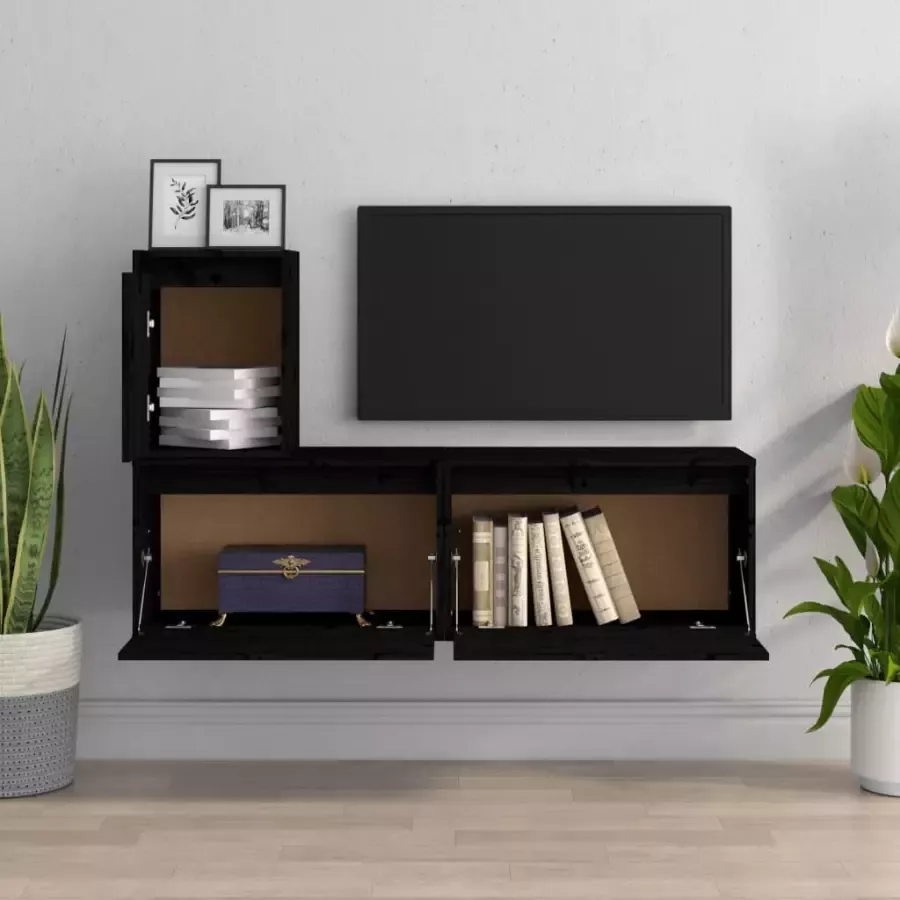 VidaXL -Tv-meubelen-3-st-massief-grenenhout-zwart - Foto 3