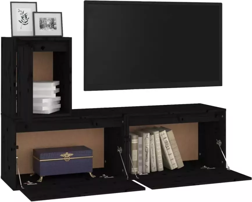 VidaXL -Tv-meubelen-3-st-massief-grenenhout-zwart - Foto 2