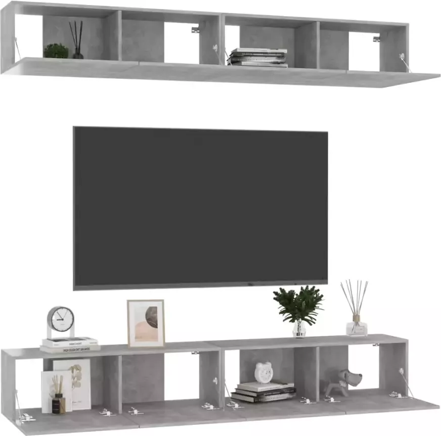 VidaXL Tv-meubelen 4 st 100x30x30 cm bewerkt hout betongrijs - Foto 4