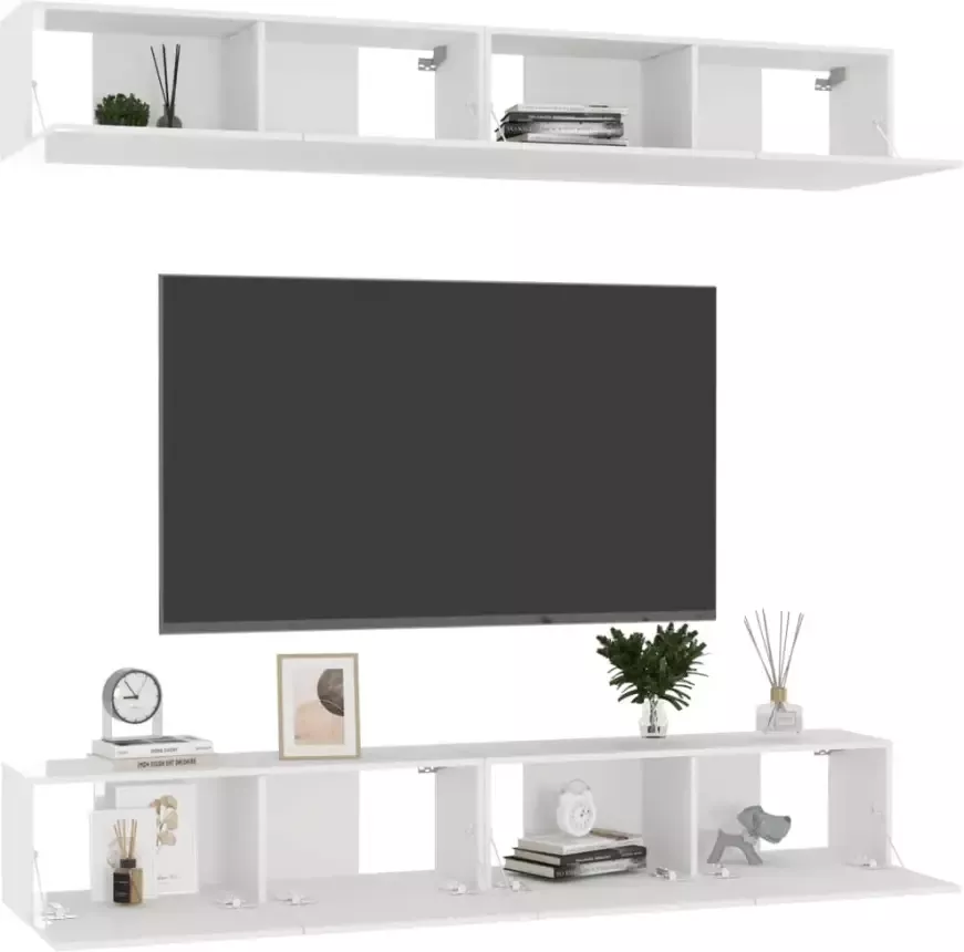 VidaXL -Tv-meubelen-4-st-100x30x30-cm-spaanplaat-hoogglans-wit