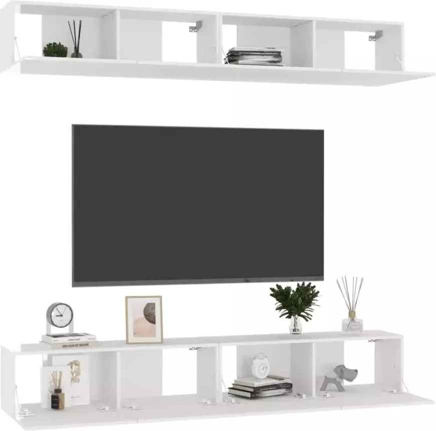 VIDAXL Tv-meubelen 4 st 100x30x30 cm bewerkt hout hoogglans wit - Foto 1