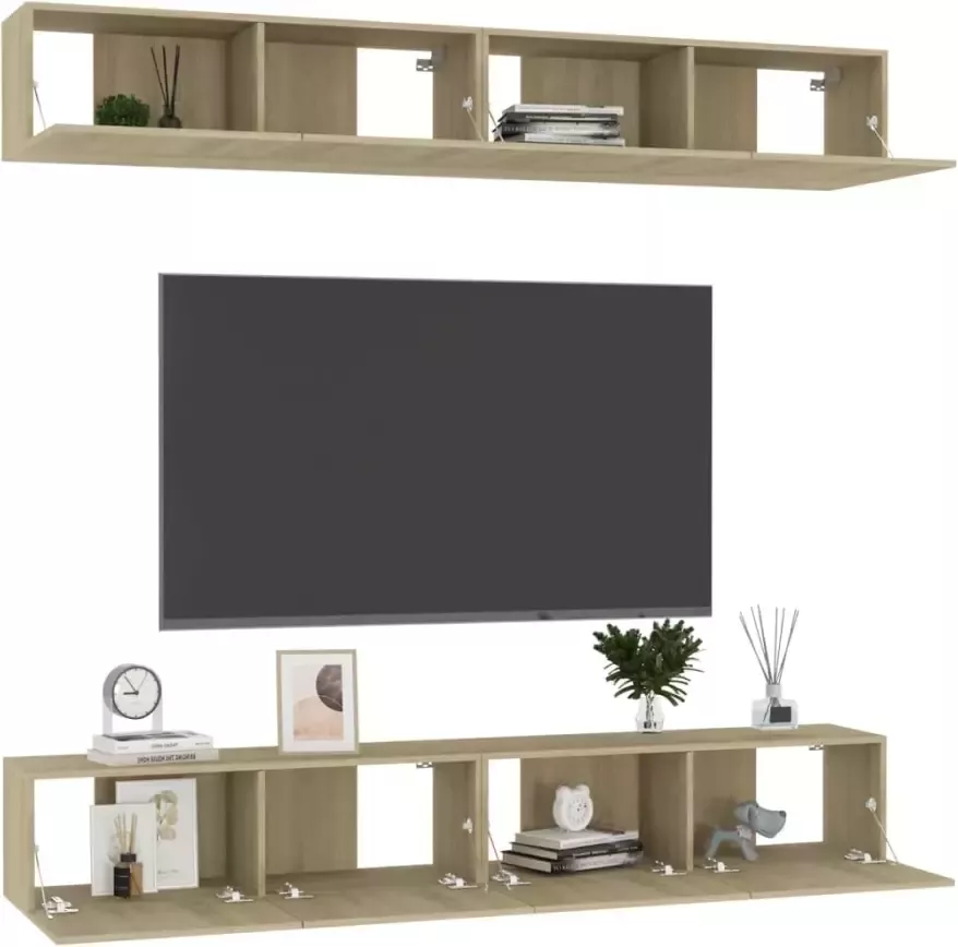 VidaXL Tv-meubelen 4 st 100x30x30 cm bewerkt hout sonoma eikenkleurig