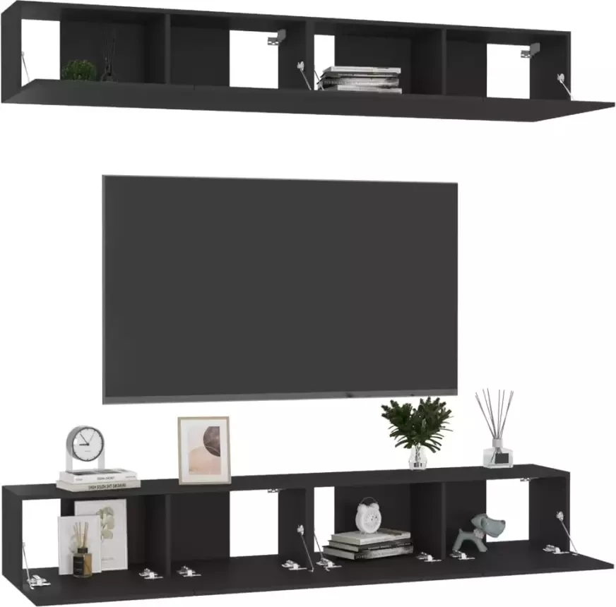 VidaXL Tv-meubelen 4 st 100x30x30 cm bewerkt hout zwart