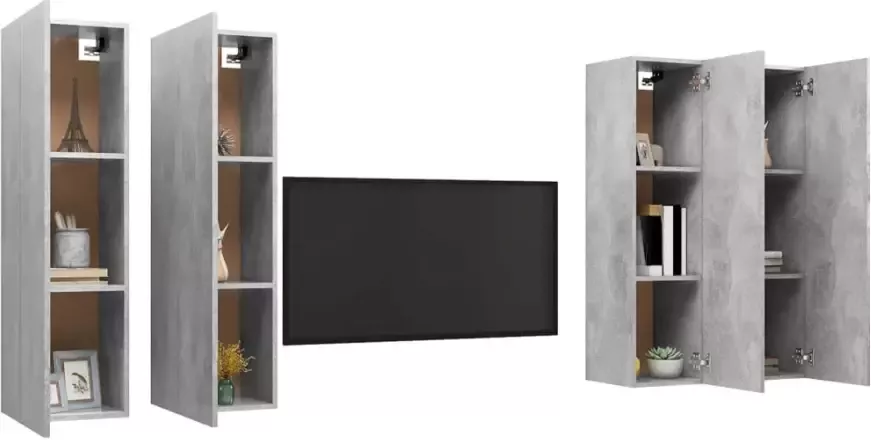 VidaXL Tv-meubelen 4 st 30 5x30x110 cm bewerkt hout betongrijs - Foto 5