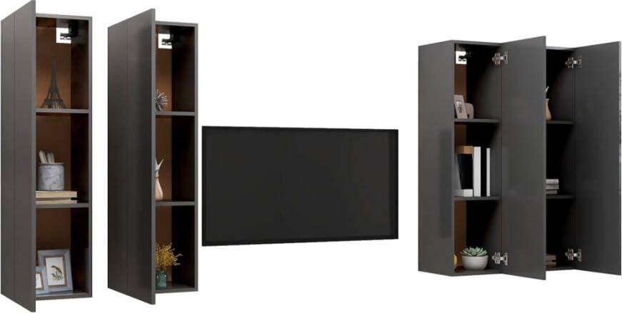 VidaXL Tv-meubelen 4 st 30 5x30x110 cm bewerkt hout grijs