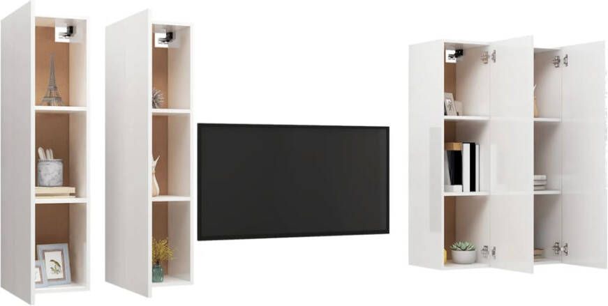 VidaXL -Tv-meubelen-4-st-30 5x30x110-cm-spaanplaat-hoogglans-wit - Foto 1