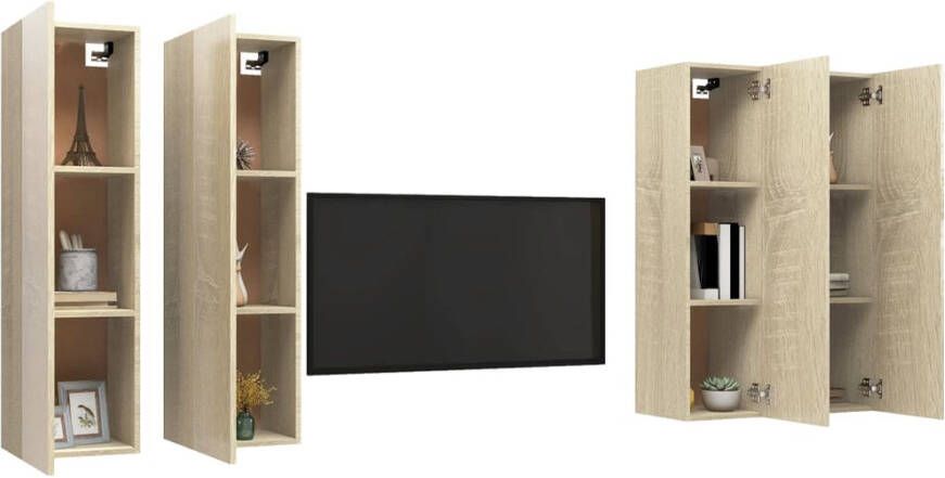 VidaXL -Tv-meubelen-4-st-30 5x30x110cm-spaanplaat-sonoma-eikenkleurig