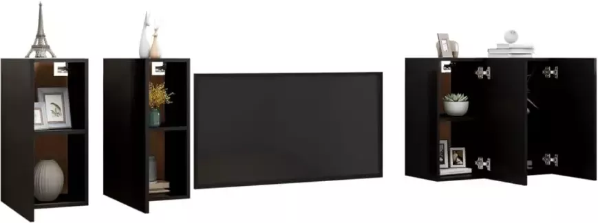 VidaXL -Tv-meubelen-4-st-30 5x30x60-cm-spaanplaat-zwart - Foto 2