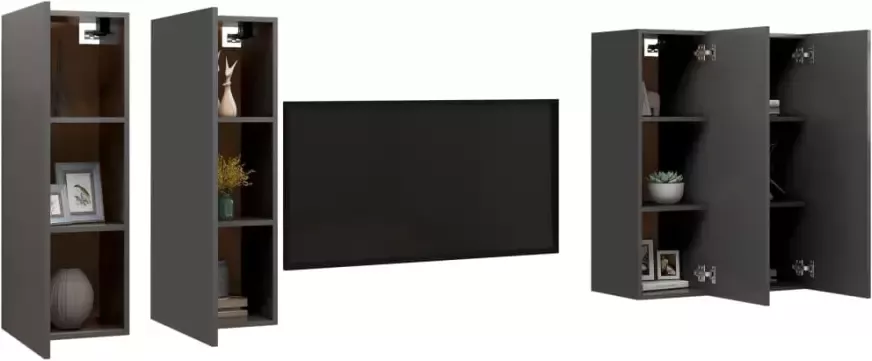 VidaXL -Tv-meubelen-4-st-30 5x30x90-cm-spaanplaat-grijs - Foto 1