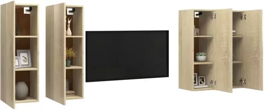 VidaXL Tv-meubelen 4 st 30 5x30x90 cm bewerkt hout sonoma eikenkleurig - Foto 4