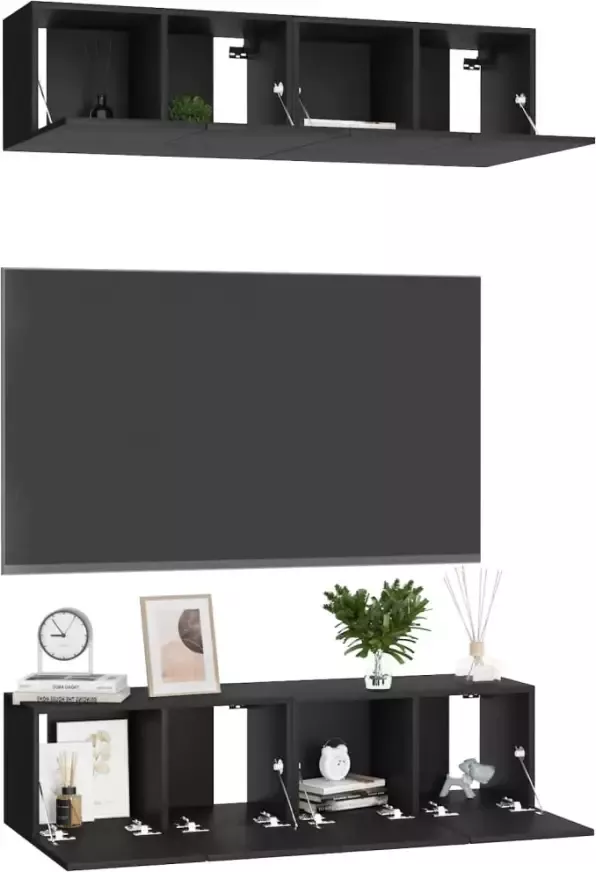 VIDAXL Tv-meubelen 4 st 60x30x30 cm bewerkt hout zwart - Foto 2