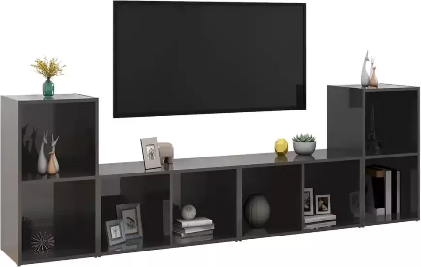 VIDAXL Tv-meubelen 4 st 72x35x36 5 cm bewerkt hout hoogglans grijs - Foto 4