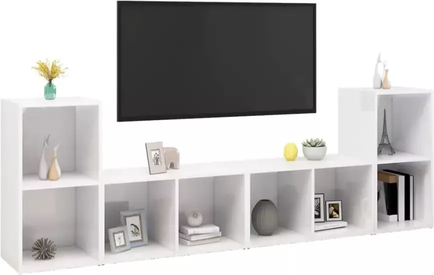 VidaXL Tv-meubelen 4 st 72x35x36 5 cm bewerkt hout hoogglans wit - Foto 3