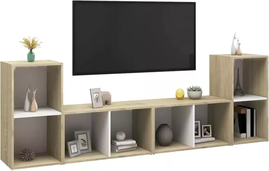VidaXL -Tv-meubelen-4-st-72x35x36 5-cm-spaanplaat-wit-sonoma-eikenkleur