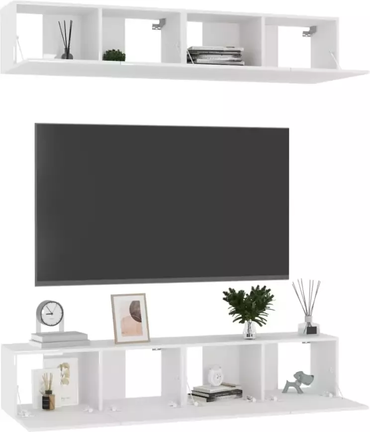 VidaXL -Tv-meubelen-4-st-80x30x30-cm-spaanplaat-hoogglans-wit