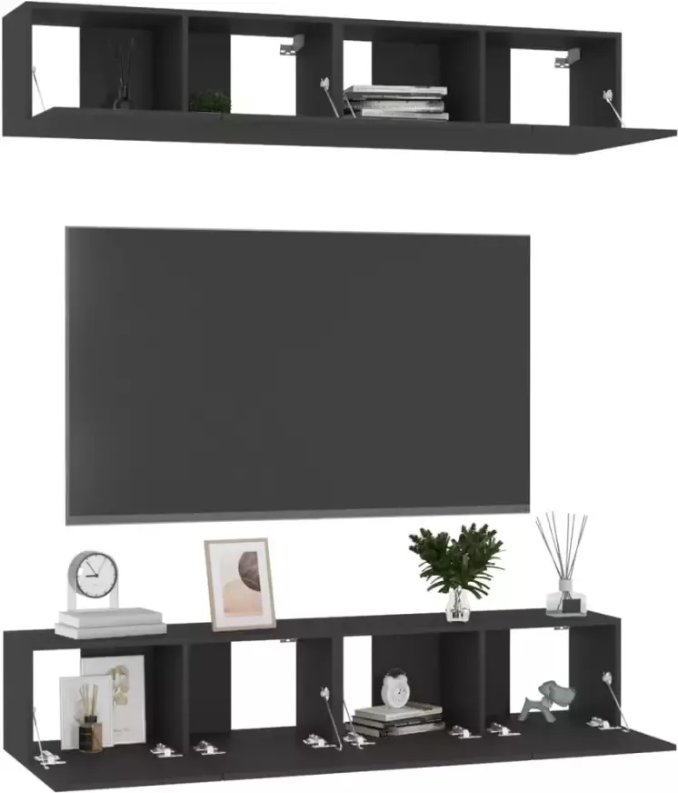 VidaXL 4-delige Tv-meubelen 80x30x30 cm bewerkt hout zwart - Foto 1