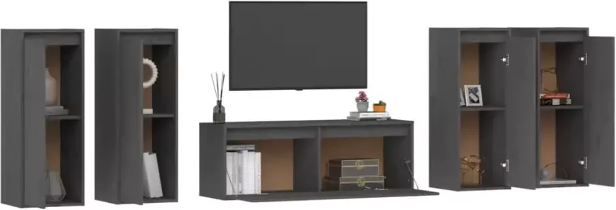 VidaXL -Tv-meubelen-5-st-massief-grenenhout-grijs - Foto 2