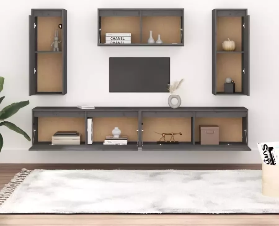 VidaXL -Tv-meubelen-5-st-massief-grenenhout-grijs