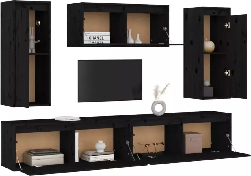 VidaXL -Tv-meubelen-5-st-massief-grenenhout-zwart